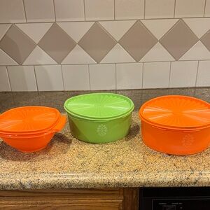 Tupperware Orange and Green Food Storage Set